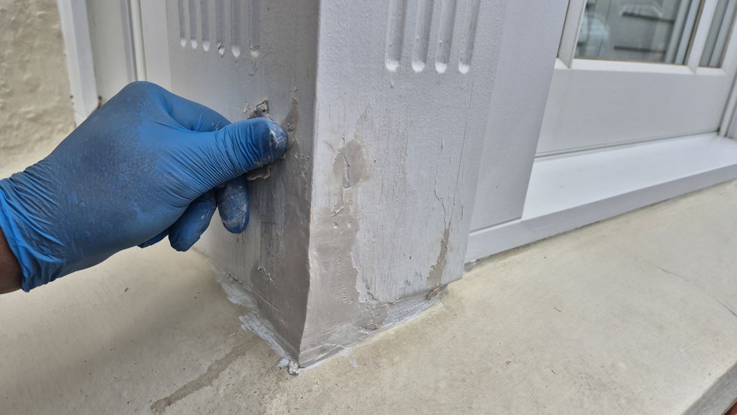 AB Original Epoxy Putty applied to a rotted bay sash window frame to repair the damaged wood