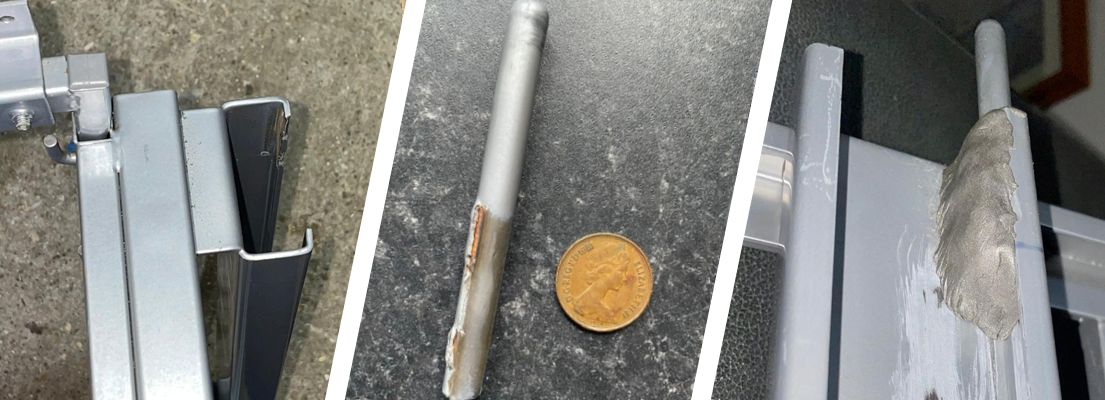 A damaged magic corner kitchen unit undergoes repair using Superfast Steel Epoxy Putty